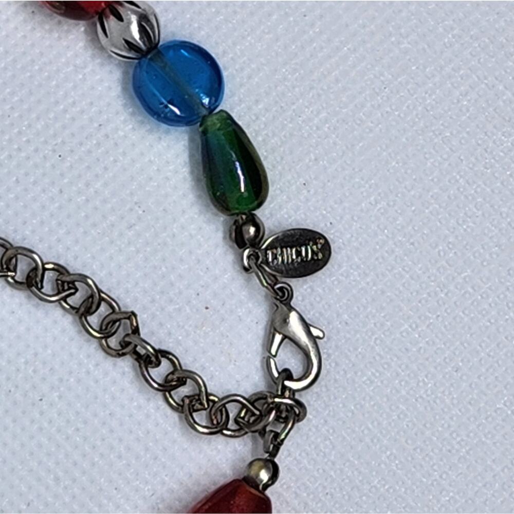 Chico's Multicolor Glass Bead Necklace 14" Boho Statement Choker Lobster - Picture 5 of 6